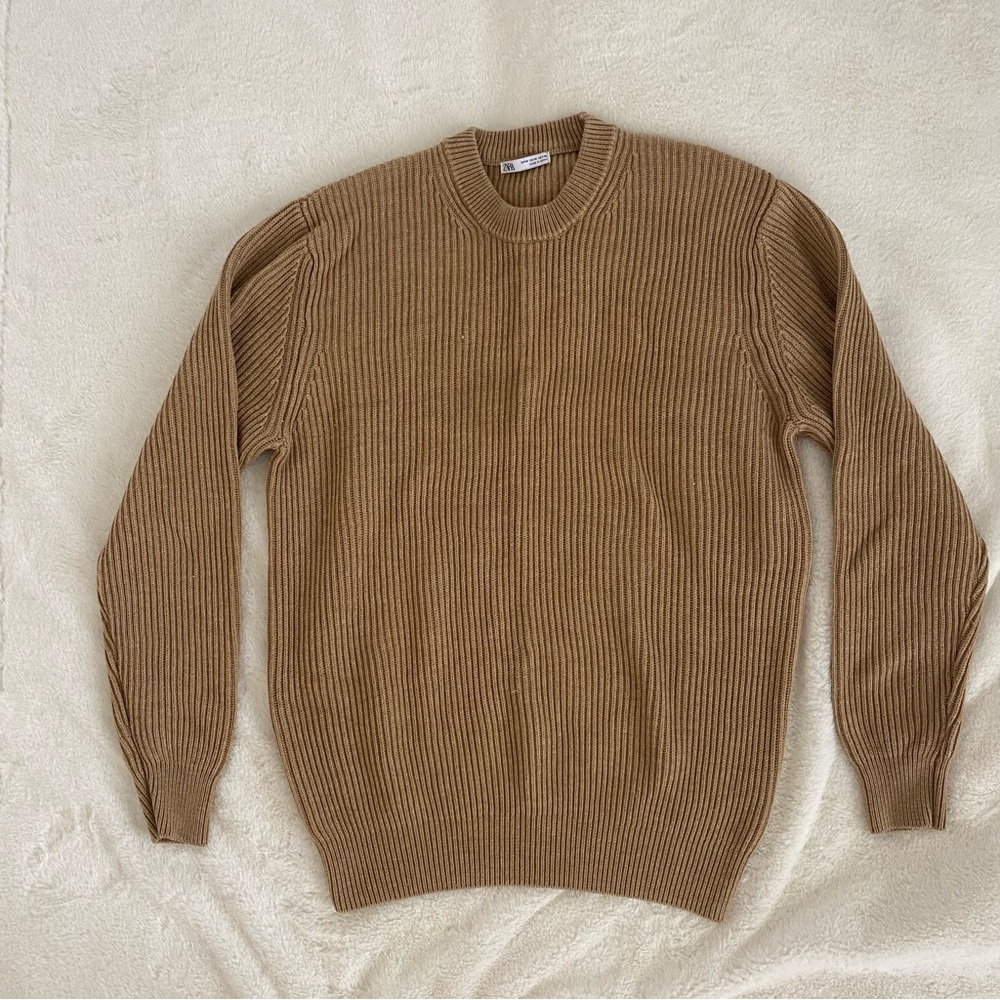 Zara Men's Tan Ribbed Sweater